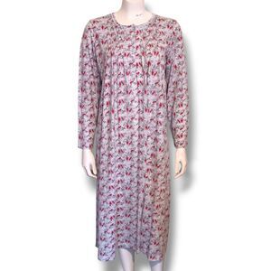 Rebecca Malone Cardinal Flannel Nightgown-Medium-Long Sleeve-Ruffle Yoke-Modest